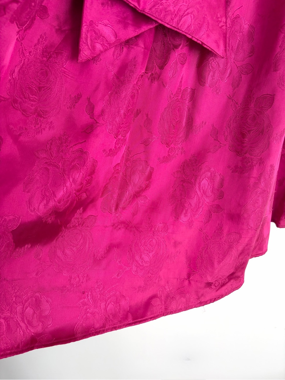 Vintage Fuchsia Rose Jacquard Basque Waist Puff Sleeve Dollcore Dress XS-S - Picture 12 of 12